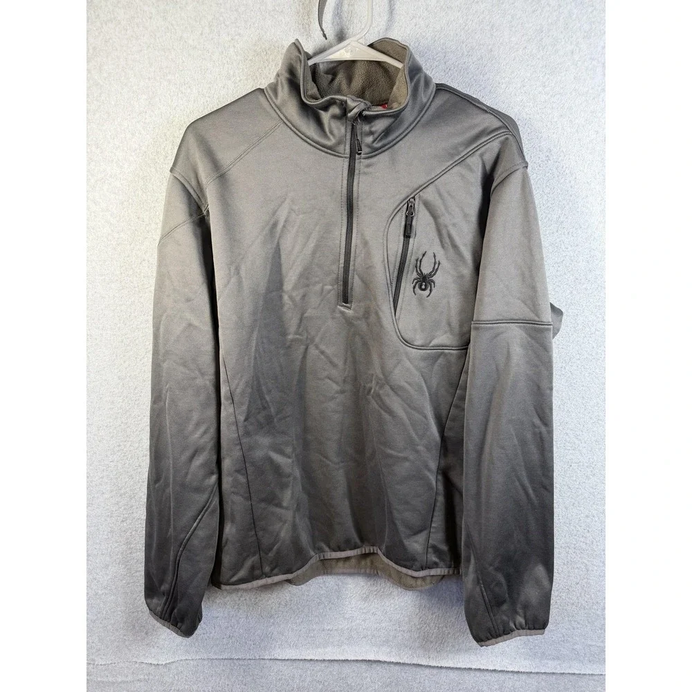 Spyder Pullover Mens Large Gray 1/4 Zip Fleece Thermal Ski Jacket Outdoor